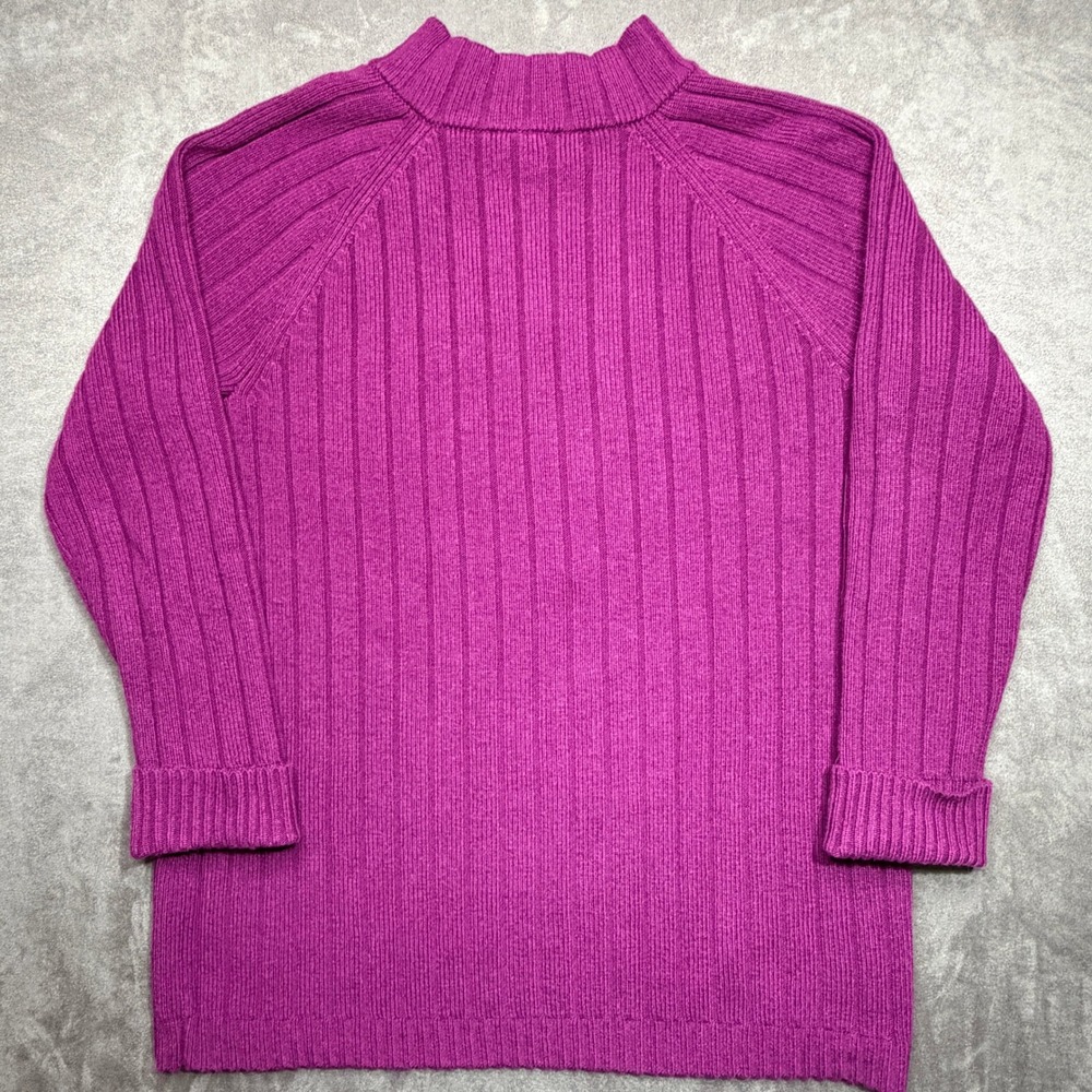 Talbots Plus Sweater Sz 1X Magenta Purple Ribbed Mock Neck Gold Button Shoulder - Picture 2 of 7